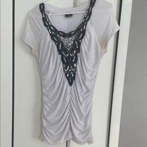 Buckle Daytrip White and Black Embellished Women's Top Size L